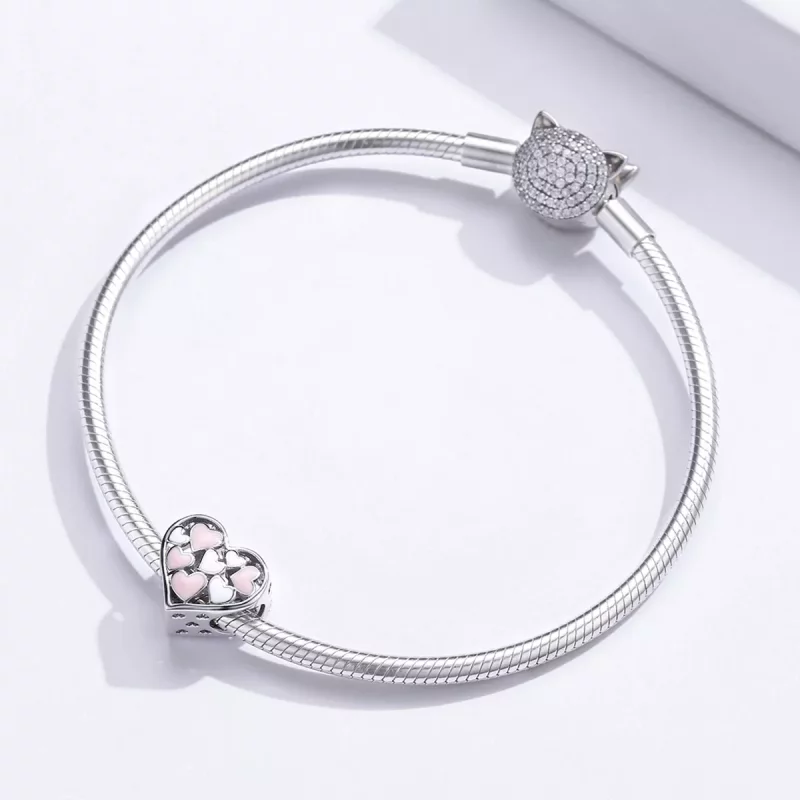 (imagen para) Charm de corazón de romance en estilo Pandora de plata - SCC1423 - Ver 3