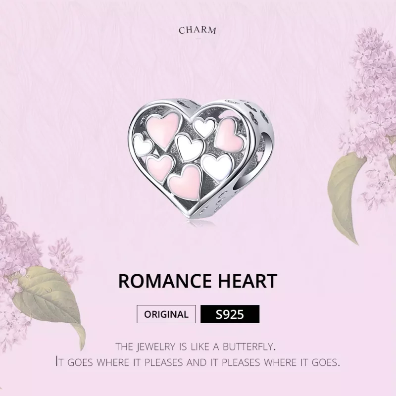 (imagen para) Charm de corazón de romance en estilo Pandora de plata - SCC1423 - Ver 6