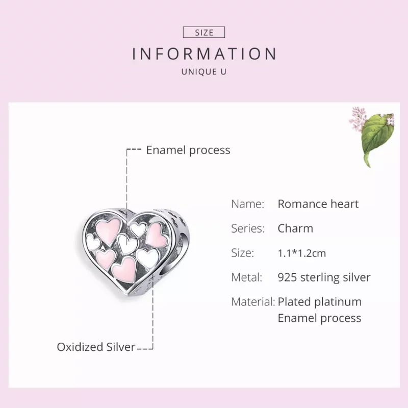 (imagen para) Charm de corazón de romance en estilo Pandora de plata - SCC1423 - Ver 7