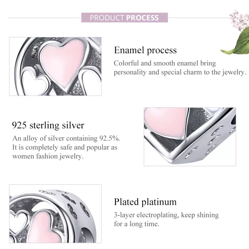 (imagen para) Charm de corazón de romance en estilo Pandora de plata - SCC1423 - Ver 8
