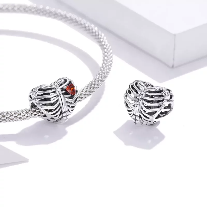 (imagen para) Charm de corazón palpitante plateado estilo Pandora - SCC1764 - Ver 4