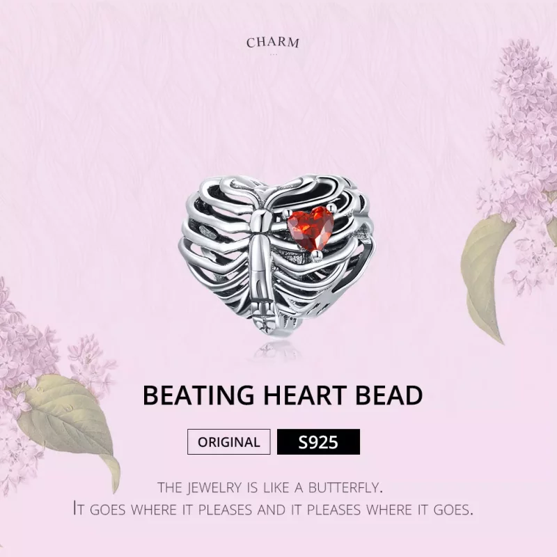 (imagen para) Charm de corazón palpitante plateado estilo Pandora - SCC1764 - Ver 6