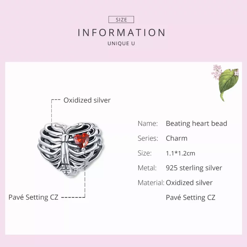 (imagen para) Charm de corazón palpitante plateado estilo Pandora - SCC1764 - Ver 7