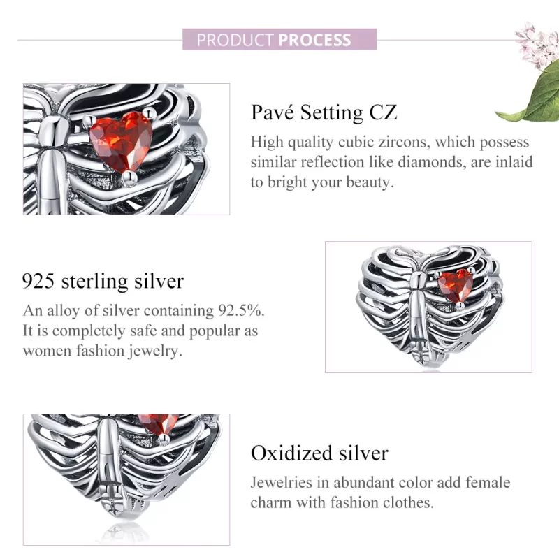 (imagen para) Charm de corazón palpitante plateado estilo Pandora - SCC1764 - Ver 8