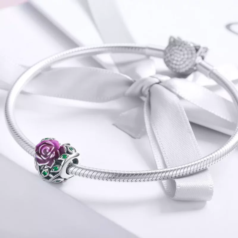 (imagen para) Charm de corazón plateado estilo Pandora con rosa - SCC927 - Ver 3