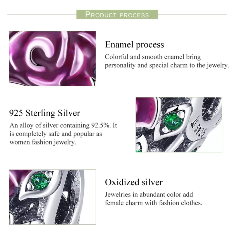 (imagen para) Charm de corazón plateado estilo Pandora con rosa - SCC927 - Ver 7