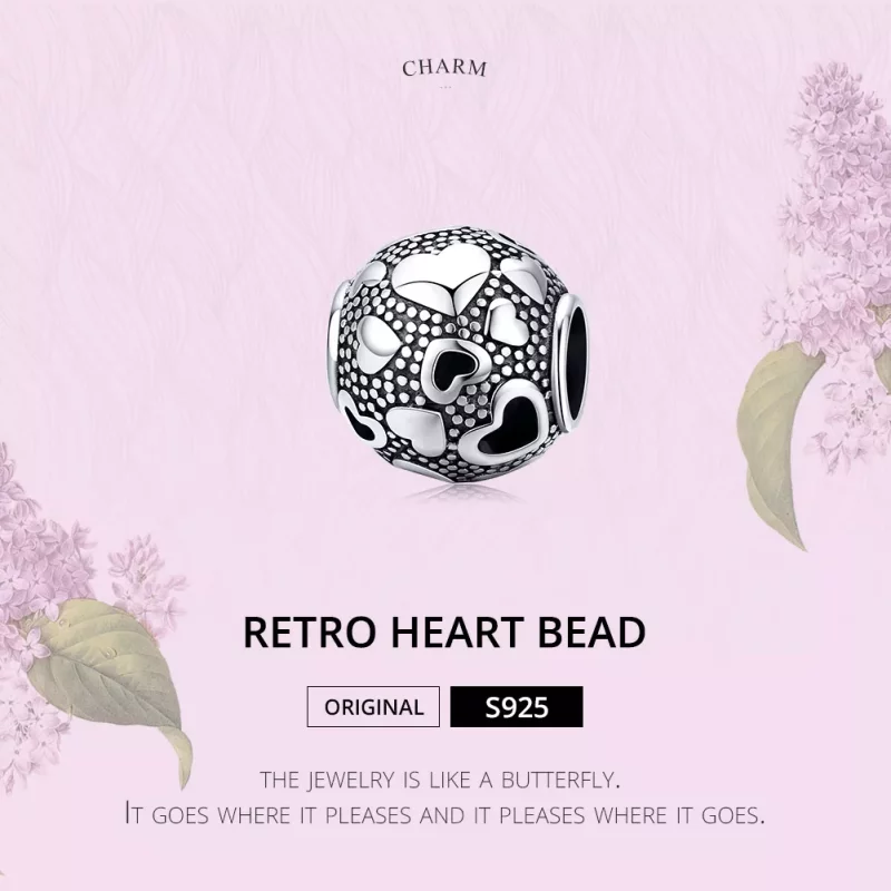 (imagen para) Charm de corazón retro en plata estilo Pandora - SCC1451 - Ver 6