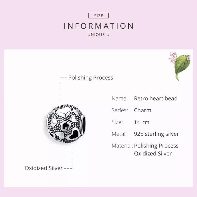 (imagen para) Charm de corazón retro en plata estilo Pandora - SCC1451 - Ver 7