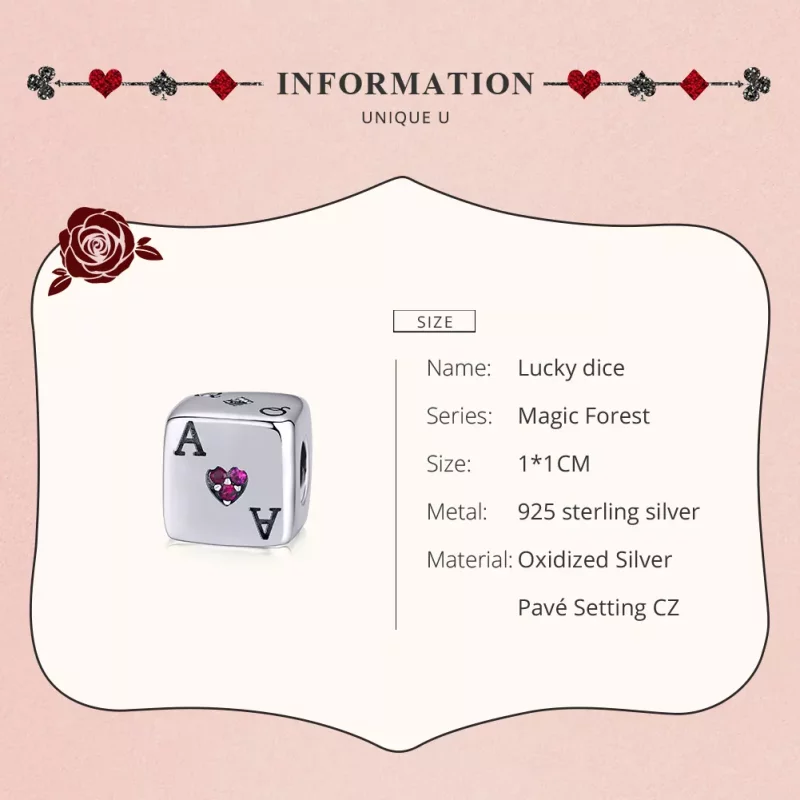 (imagen para) Charm de Dados de Amor de Plata al Estilo Pandora - SCC1440 - Ver 7