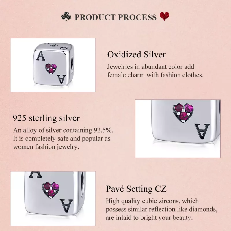 (imagen para) Charm de Dados de Amor de Plata al Estilo Pandora - SCC1440 - Ver 8