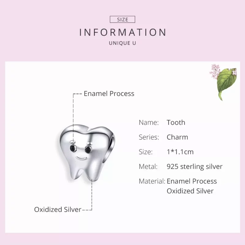 (imagen para) Charm de diente plateado estilo Pandora - SCC1401 - Ver 6