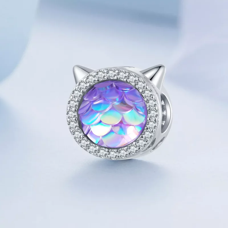 (imagen para) Charm de Estilo Pandora con cabeza de gato y escamas de pez - BSC703 - Ver 2