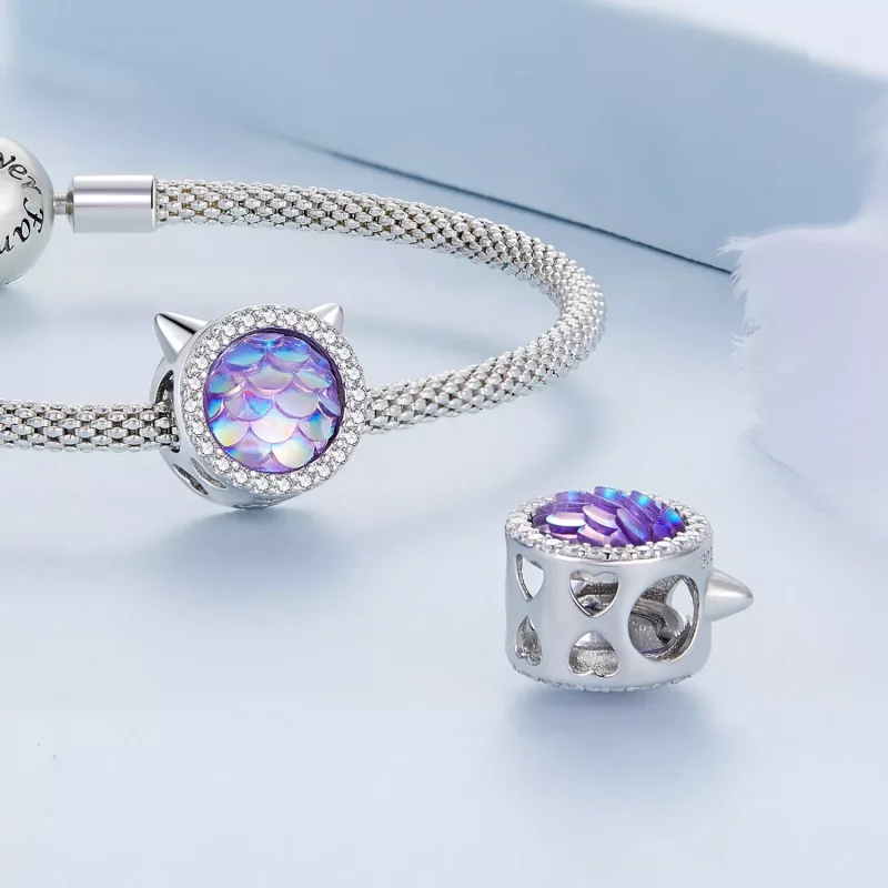 (imagen para) Charm de Estilo Pandora con cabeza de gato y escamas de pez - BSC703 - Ver 4