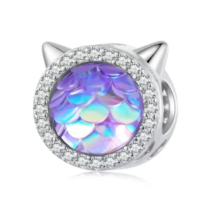 (imagen para) Charm de Estilo Pandora con cabeza de gato y escamas de pez - BSC703