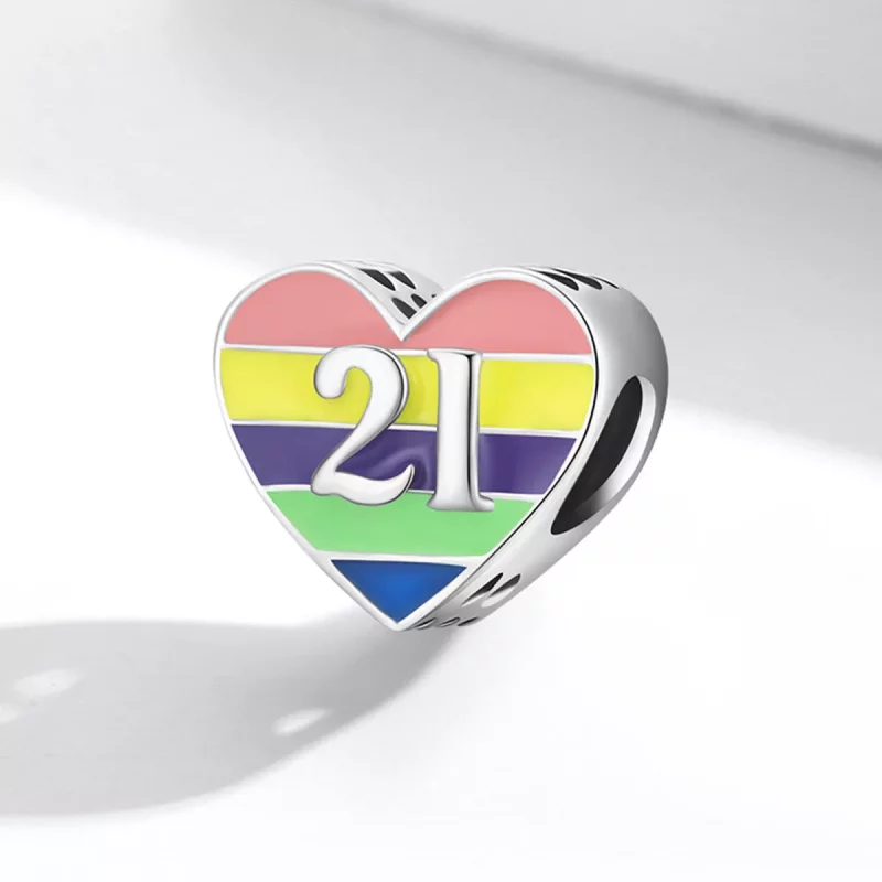 (imagen para) Charm de estilo Pandora con corazón arcoíris - BSC548 - Ver 2
