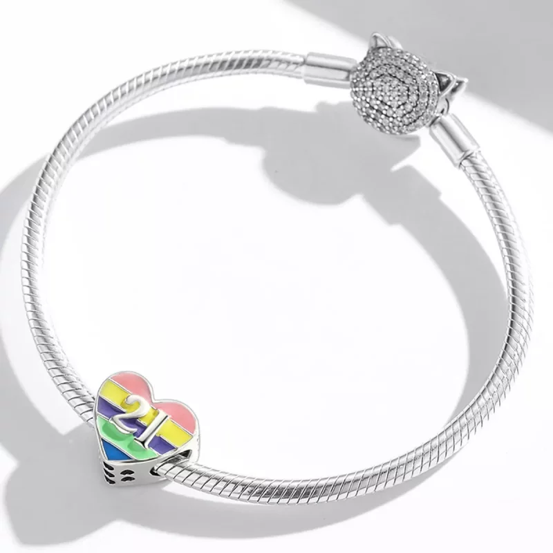 (imagen para) Charm de estilo Pandora con corazón arcoíris - BSC548 - Ver 3