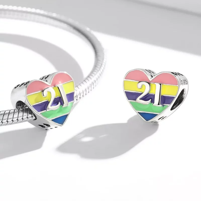 (imagen para) Charm de estilo Pandora con corazón arcoíris - BSC548 - Ver 4