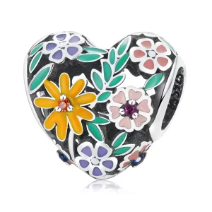 Charm de Estilo Pandora con Corazón de Flor - BSC590 (imagen para) Charm de Estilo Pandora con Corazón de Flor - BSC590