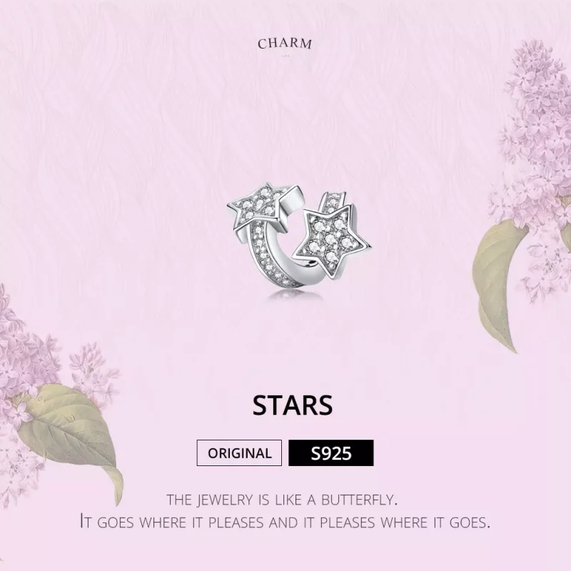 (imagen para) Charm de estilo Pandora con estrellas de plata que se fechan entre sí - SCC1244 - Ver 2