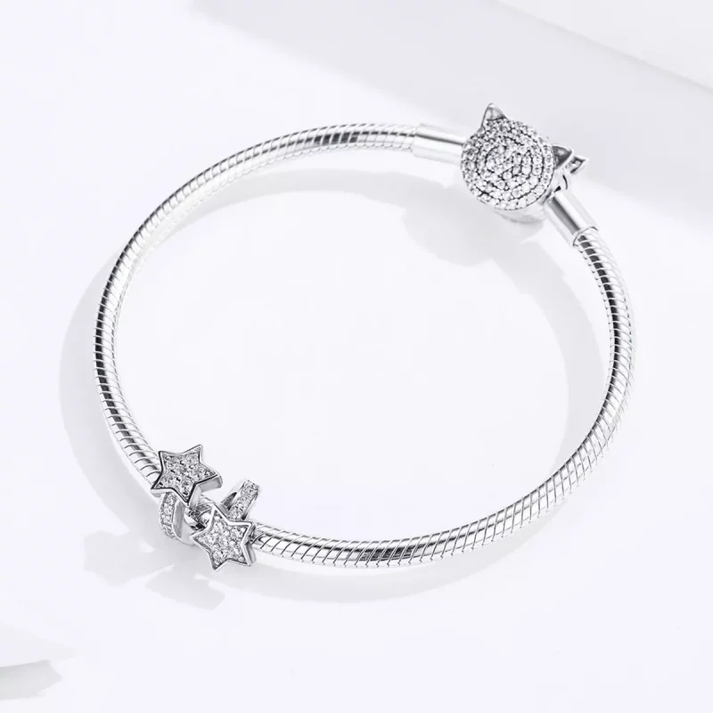 (imagen para) Charm de estilo Pandora con estrellas de plata que se fechan entre sí - SCC1244 - Ver 3