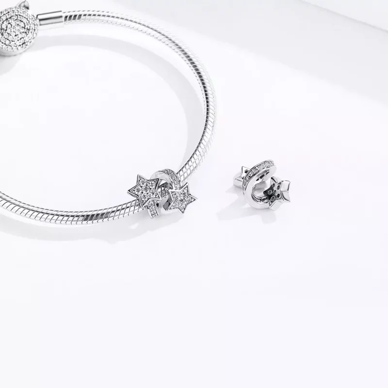 (imagen para) Charm de estilo Pandora con estrellas de plata que se fechan entre sí - SCC1244 - Ver 4