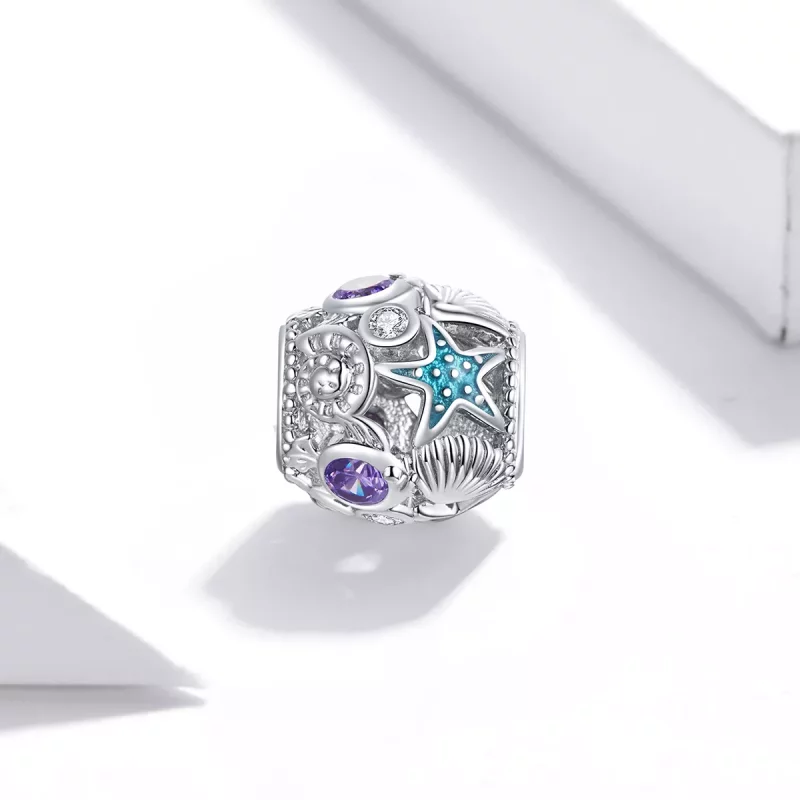 (imagen para) Charm de Estilo Pandora con Estrellas de Plata y Concha - SCC1805 - Ver 2
