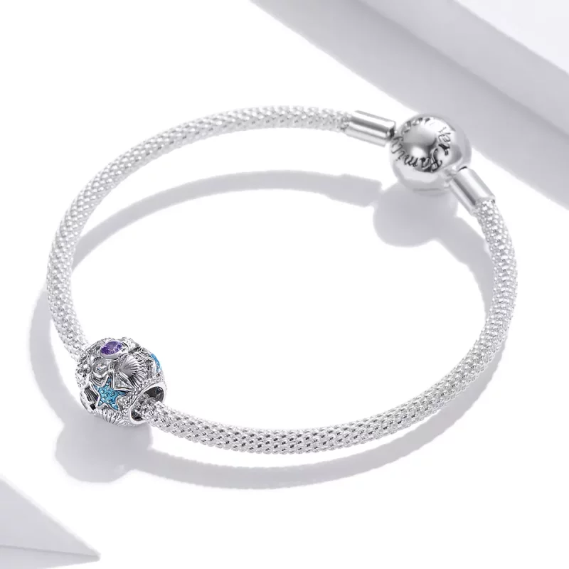 (imagen para) Charm de Estilo Pandora con Estrellas de Plata y Concha - SCC1805 - Ver 3