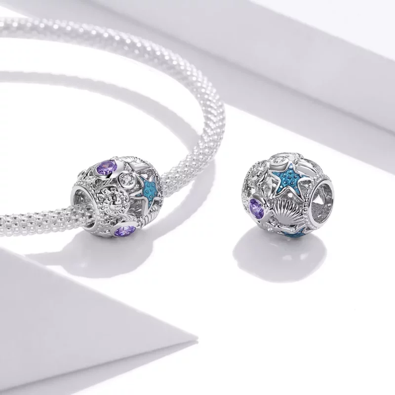 (imagen para) Charm de Estilo Pandora con Estrellas de Plata y Concha - SCC1805 - Ver 4