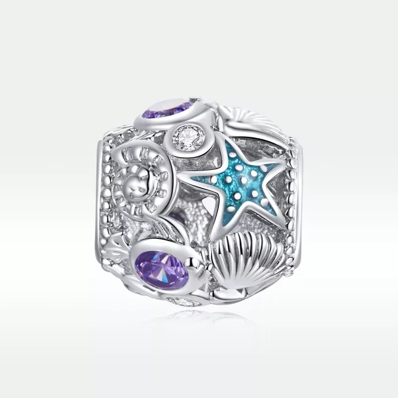 (imagen para) Charm de Estilo Pandora con Estrellas de Plata y Concha - SCC1805 - Ver 5