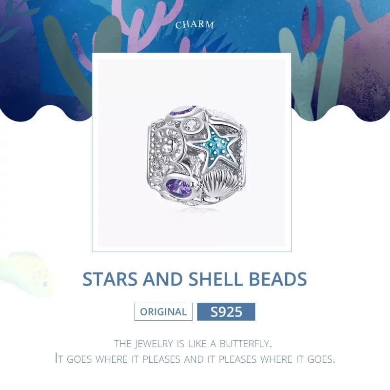 (imagen para) Charm de Estilo Pandora con Estrellas de Plata y Concha - SCC1805 - Ver 6