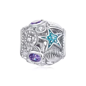 (imagen para) Charm de Estilo Pandora con Estrellas de Plata y Concha - SCC1805