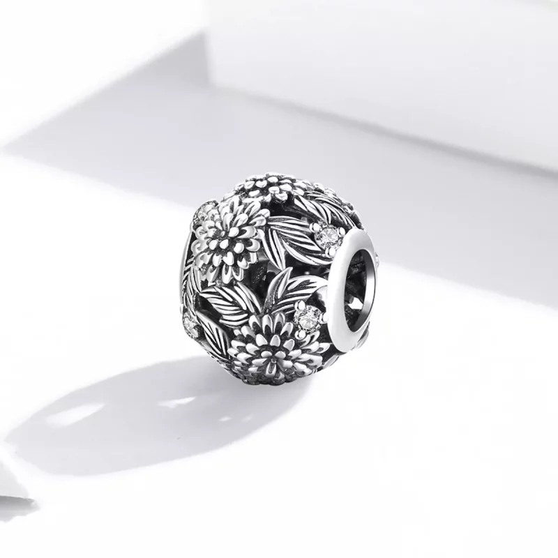 (imagen para) Charm de estilo Pandora con flores en relieve - SCC2097 - Ver 2