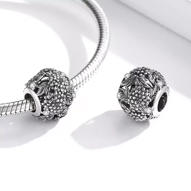 (imagen para) Charm de estilo Pandora con flores en relieve - SCC2097 - Ver 4