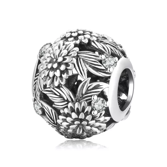 (imagen para) Charm de estilo Pandora con flores en relieve - SCC2097