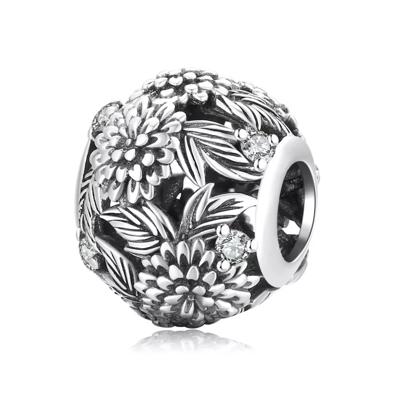 (imagen para) Charm de estilo Pandora con flores en relieve - SCC2097