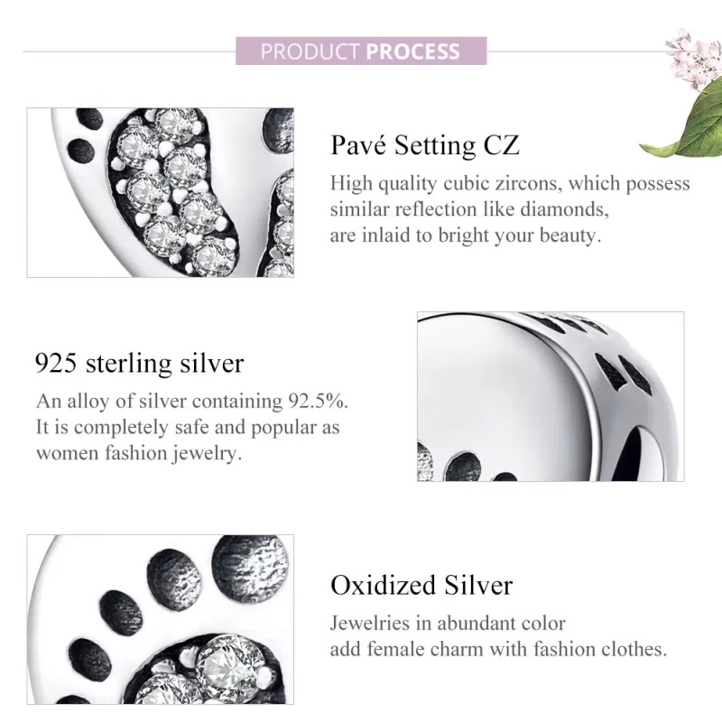 (imagen para) Charm de estilo Pandora con huellas de plata - SCC1395 - Ver 7