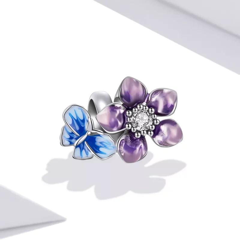 (imagen para) Charm de estilo Pandora con mariposa y flor - SCC2094 - Ver 2