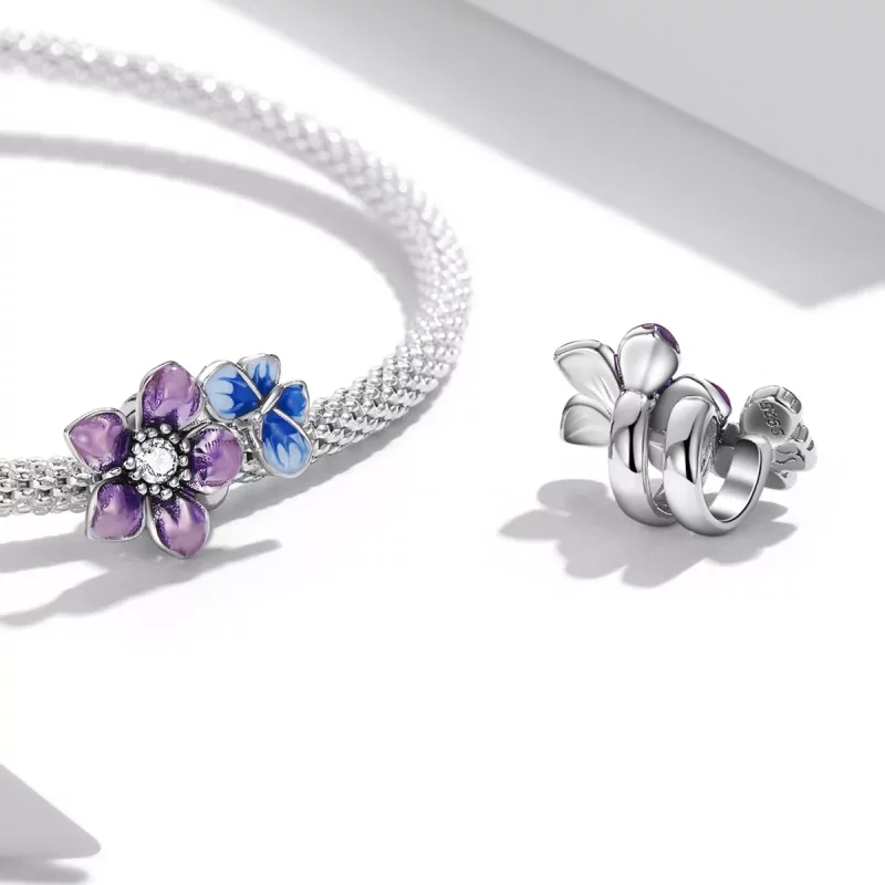 (imagen para) Charm de estilo Pandora con mariposa y flor - SCC2094 - Ver 4