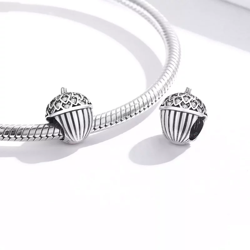 (imagen para) Charm de estilo Pandora con cono de pino de la suerte - BSC337 - Ver 4