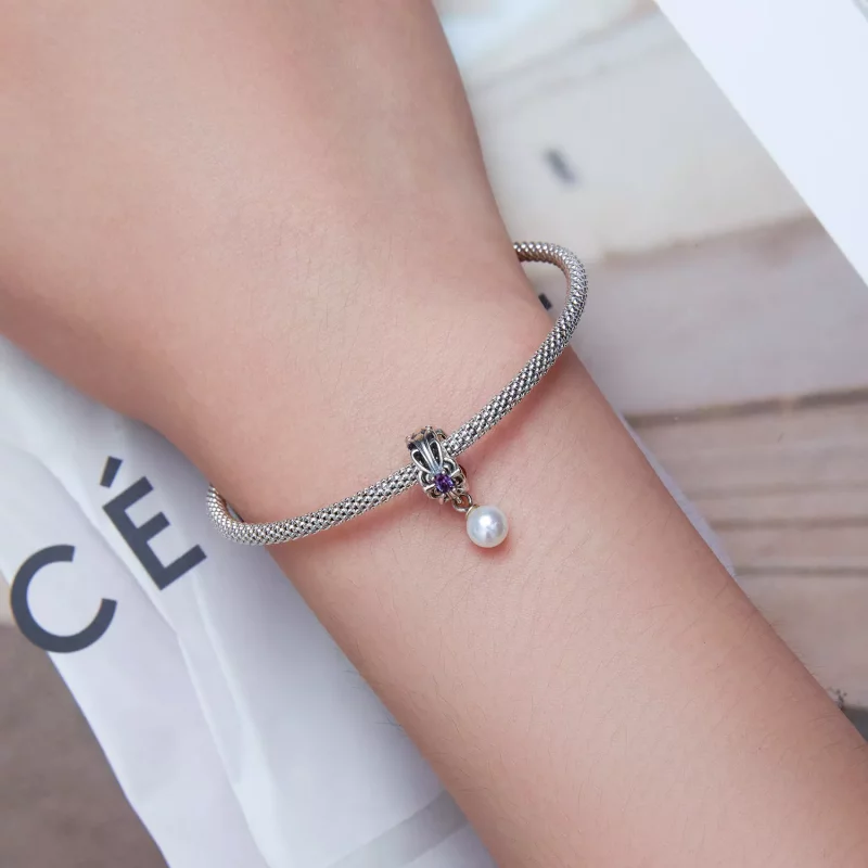 (imagen para) Charm de estilo Pandora con perlas y cintas - BSC638 - Ver 4