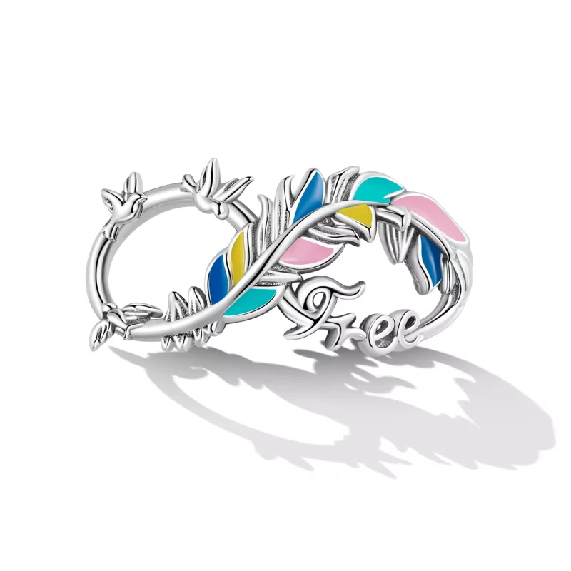 (imagen para) Charm de estilo Pandora con pluma y símbolo infinito - SCC2322 - Ver 2