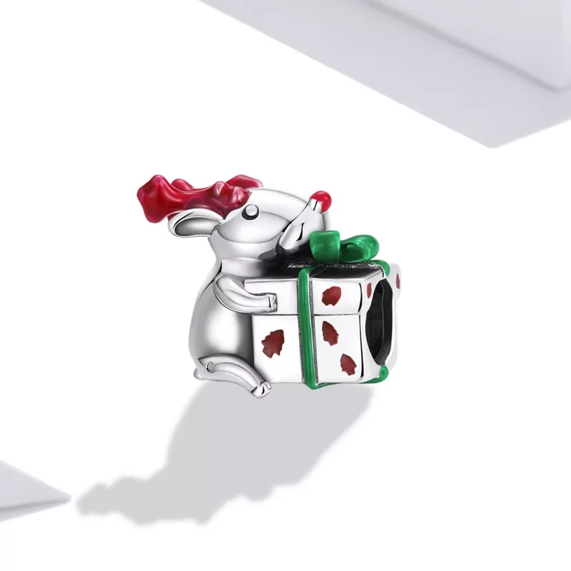 (imagen para) Charm de estilo Pandora con reno entregando regalos - BSC540 - Ver 2