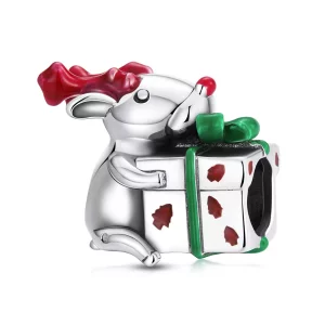 (imagen para) Charm de estilo Pandora con reno entregando regalos - BSC540