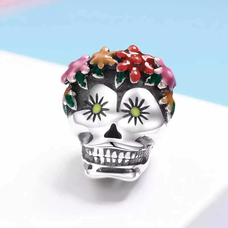 (imagen para) Charm de estilo Pandora de calavera de azúcar en plata - SCC888 - Ver 2