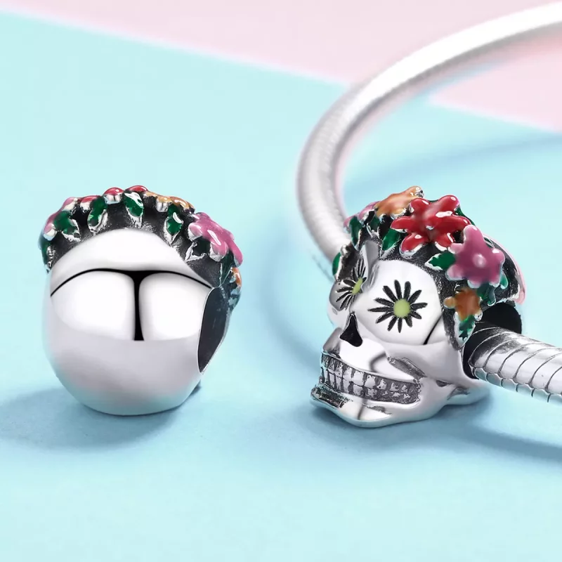 (imagen para) Charm de estilo Pandora de calavera de azúcar en plata - SCC888 - Ver 3