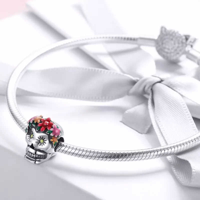 (imagen para) Charm de estilo Pandora de calavera de azúcar en plata - SCC888 - Ver 4