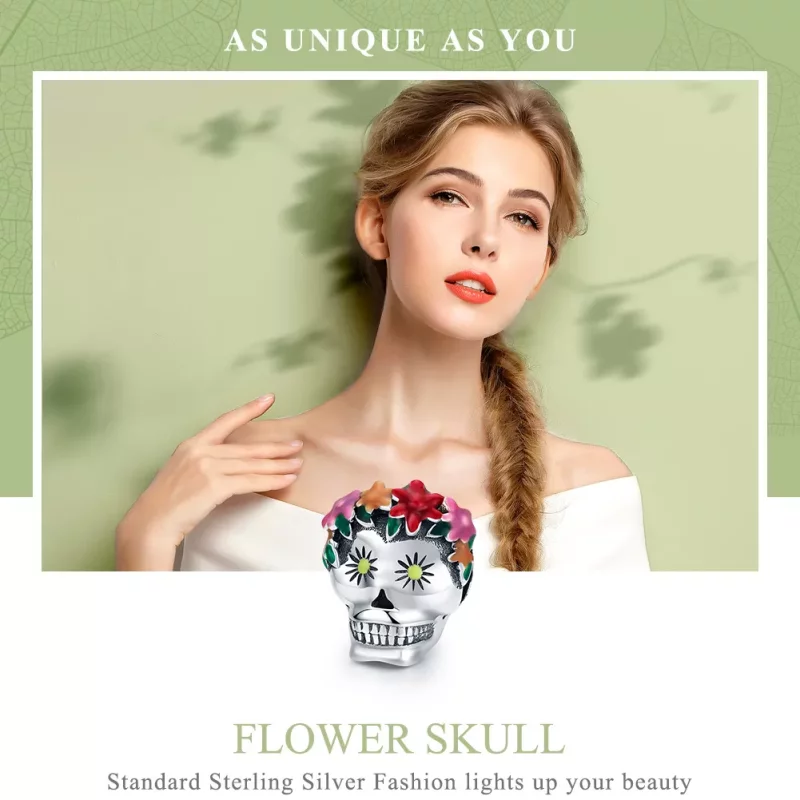 (imagen para) Charm de estilo Pandora de calavera de azúcar en plata - SCC888 - Ver 6