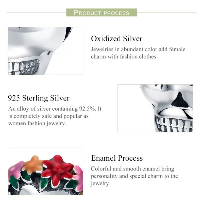 (imagen para) Charm de estilo Pandora de calavera de azúcar en plata - SCC888 - Ver 7