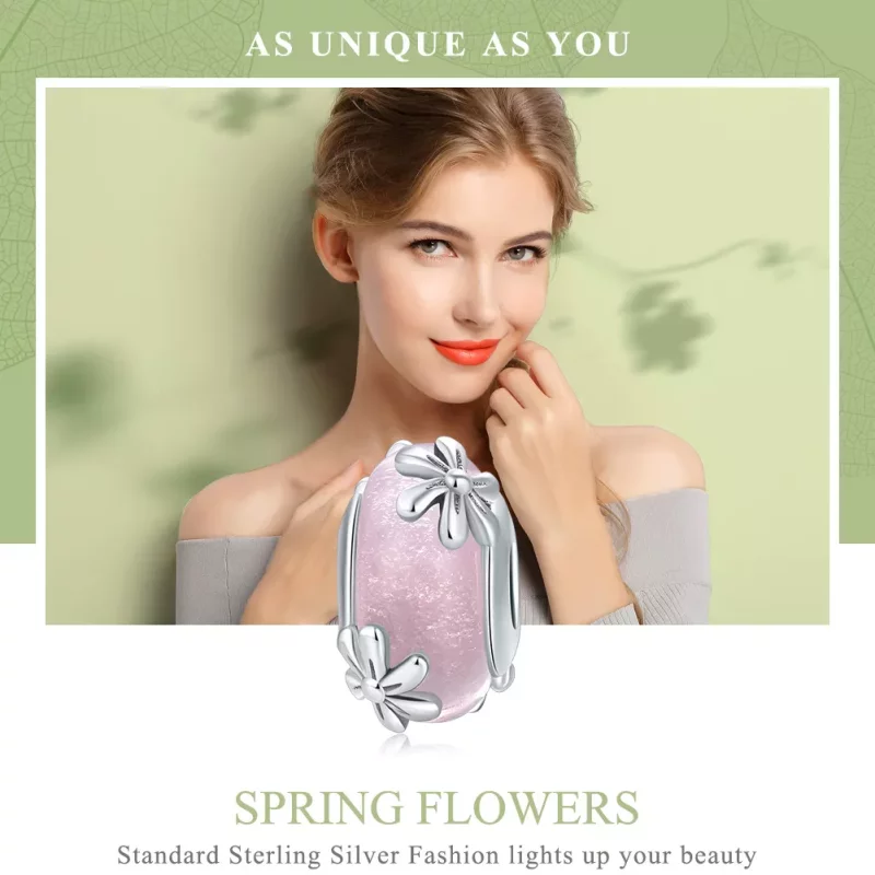 (imagen para) Charm de estilo Pandora de plata con flores de primavera - SCC860 - Ver 6