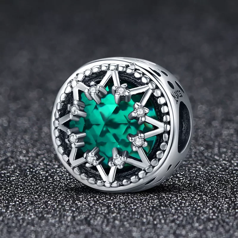 (imagen para) Charm de estilo Pandora de plata romántica con copos de nieve de esmeralda - SCC - Ver 2